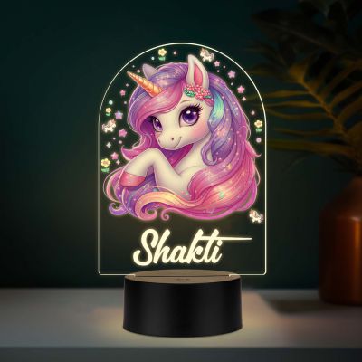 Personalized Unicorn UV Print 3D Illusion Night Light – Warm White LED Acrylic Lamp